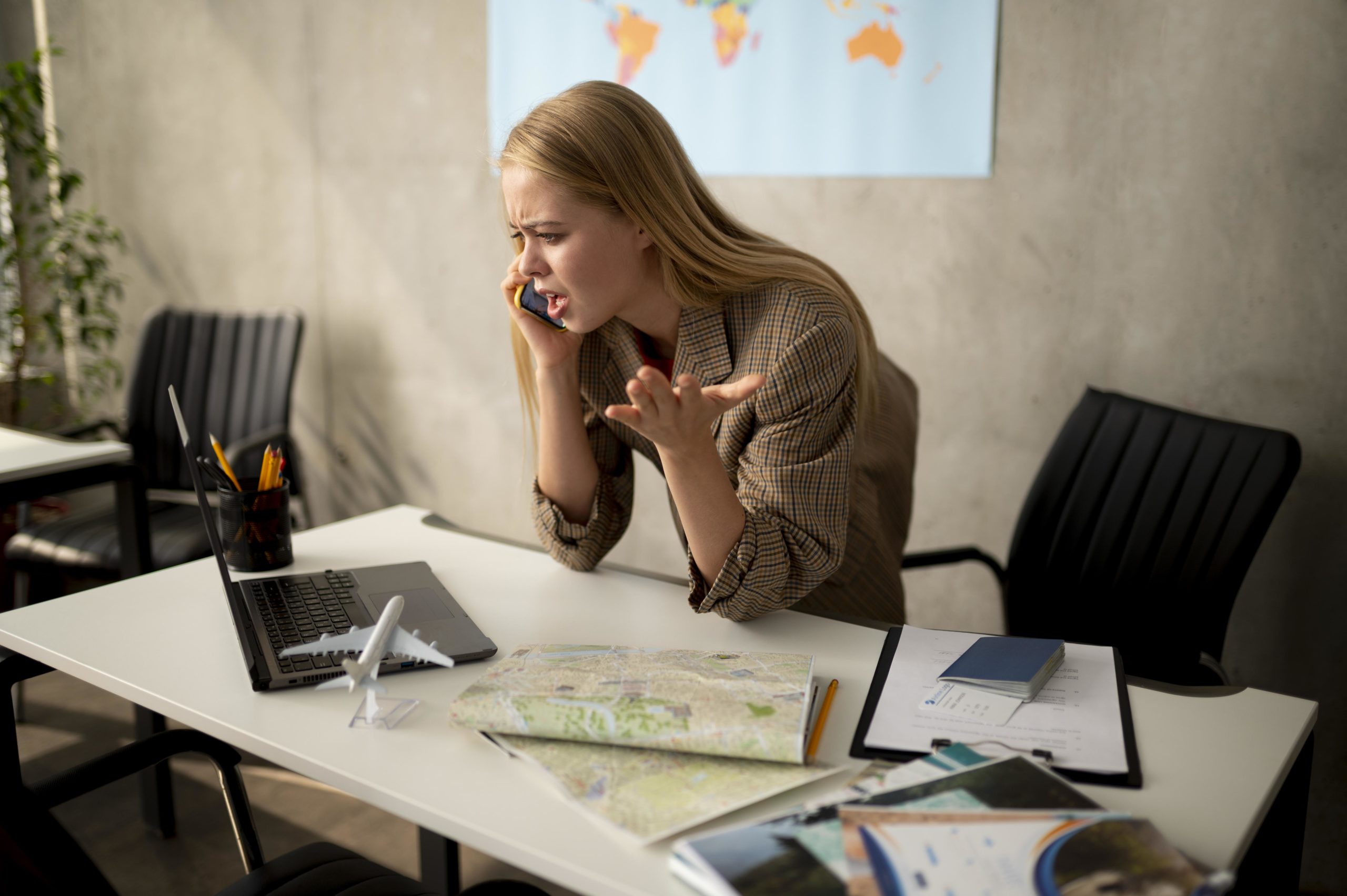 medium shot woman screaming phone